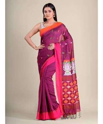 Magenta handwoven soft cotton saree with Blouse Fabric 1