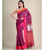 Magenta handwoven soft cotton saree with Blouse Fabric