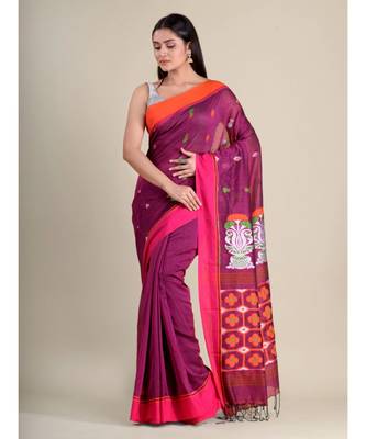Magenta handwoven soft cotton saree with Blouse Fabric 2