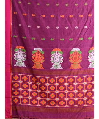 Magenta handwoven soft cotton saree with Blouse Fabric 6