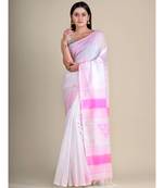 White handwoven soft blended cotton saree