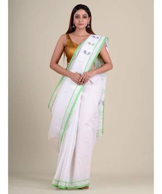 White handwoven cotton saree 1