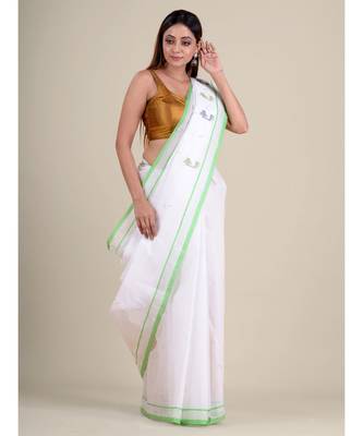 White handwoven cotton saree 3