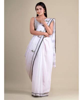 White handwoven cotton saree 1