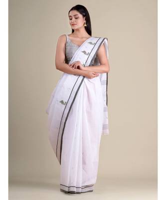 White handwoven cotton saree 2