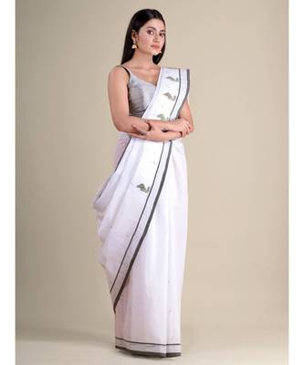 White handwoven cotton saree 3
