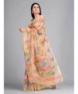Pure Silk Maslin Hand woven Desgner  Saree 1