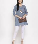 Blue plain cotton long-dresses