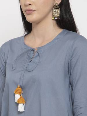 Blue plain cotton long-dresses 2