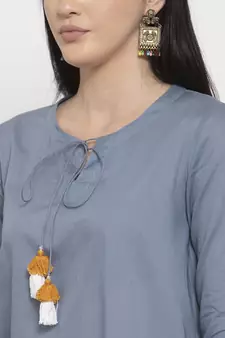 Blue plain cotton long-dresses