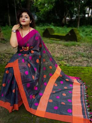 Awesome Ball Buta Khadi Cotton Handloom Saree with Running Blouse Piece 1