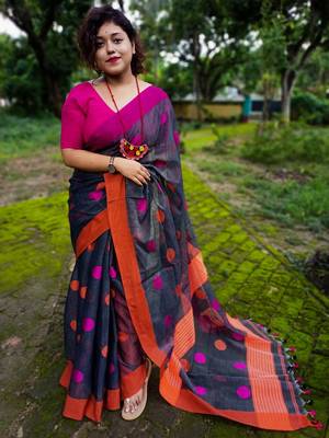 Awesome Ball Buta Khadi Cotton Handloom Saree with Running Blouse Piece 2