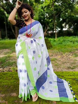 Awesome Ball ButaKhadi Cotton Handloom Saree with Running Blouse Piece 1