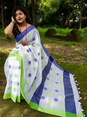 Awesome Ball ButaKhadi Cotton Handloom Saree with Running Blouse Piece 2