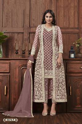 Light-pink embroidered net salwar 1
