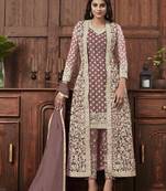 Light-pink embroidered net salwar