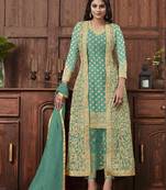 Aqua-blue embroidered net salwar