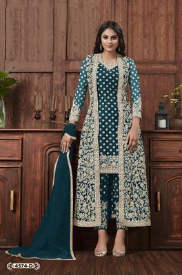 Teal embroidered net salwar 1