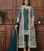 Teal embroidered net salwar