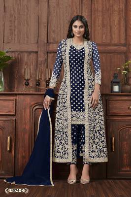 Blue embroidered net salwar 1