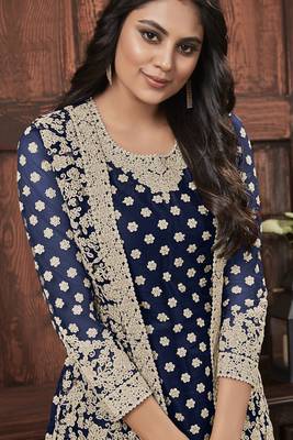 Blue embroidered net salwar 2