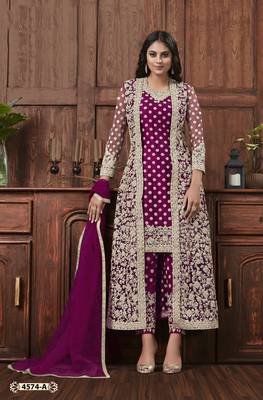 Wine embroidered net salwar 1