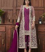 Wine embroidered net salwar