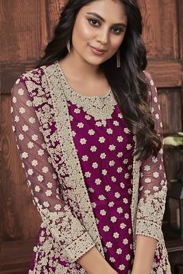 Wine embroidered net salwar 2