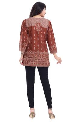 Rust Faux Crepe Short Kurti 2
