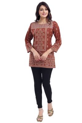 Rust Faux Crepe Short Kurti 3