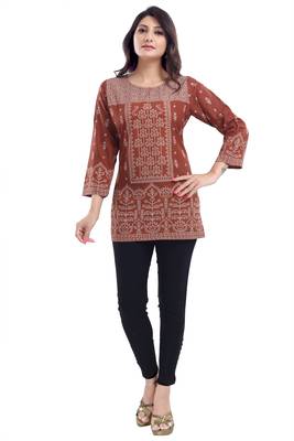 Rust Faux Crepe Short Kurti 4