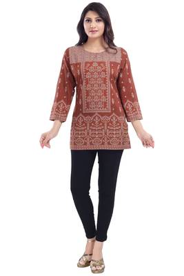 Rust Faux Crepe Short Kurti 5
