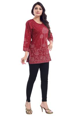 Maroon Faux Crepe Short Kurti 1