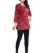 Maroon Faux Crepe Short Kurti