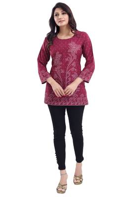 Magenta Faux Crepe Short Kurti 3