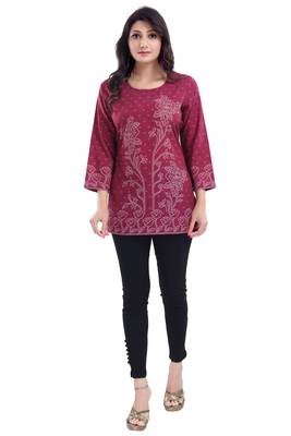Magenta Faux Crepe Short Kurti 4