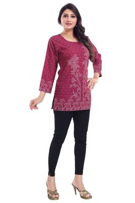 Magenta Faux Crepe Short Kurti 1