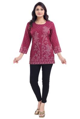 Magenta Faux Crepe Short Kurti 5