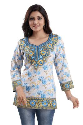 Best Stylish Faux Crepe Printed Short Kurti 3