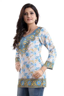 Best Stylish Faux Crepe Printed Short Kurti 4