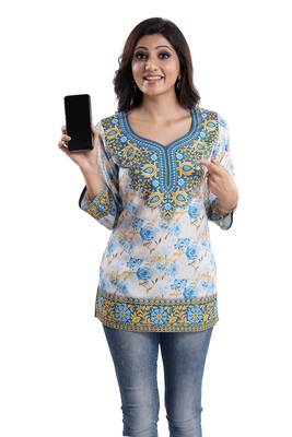 Best Stylish Faux Crepe Printed Short Kurti 1