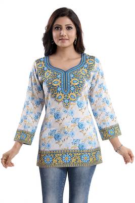 Best Stylish Faux Crepe Printed Short Kurti 5