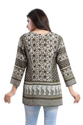 Admirable Mehendi Green Summer Cool Printed Short Kurti 2