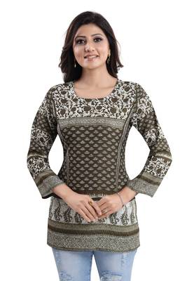 Admirable Mehendi Green Summer Cool Printed Short Kurti 3
