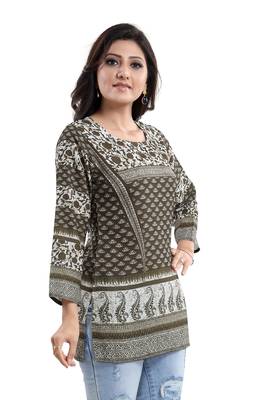 Admirable Mehendi Green Summer Cool Printed Short Kurti 1
