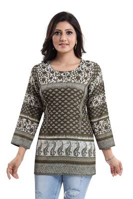 Admirable Mehendi Green Summer Cool Printed Short Kurti 5