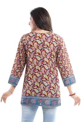 Brush-Up Maroon Summer Cool Printed Short Kurti 2