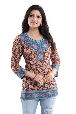 Brush-Up Maroon Summer Cool Printed Short Kurti 3