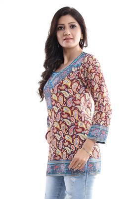 Brush-Up Maroon Summer Cool Printed Short Kurti 4