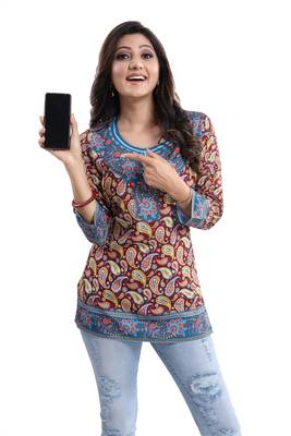 Brush-Up Maroon Summer Cool Printed Short Kurti 5